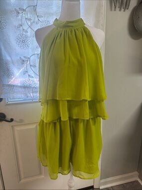Layered Halter Romper in Lime Green